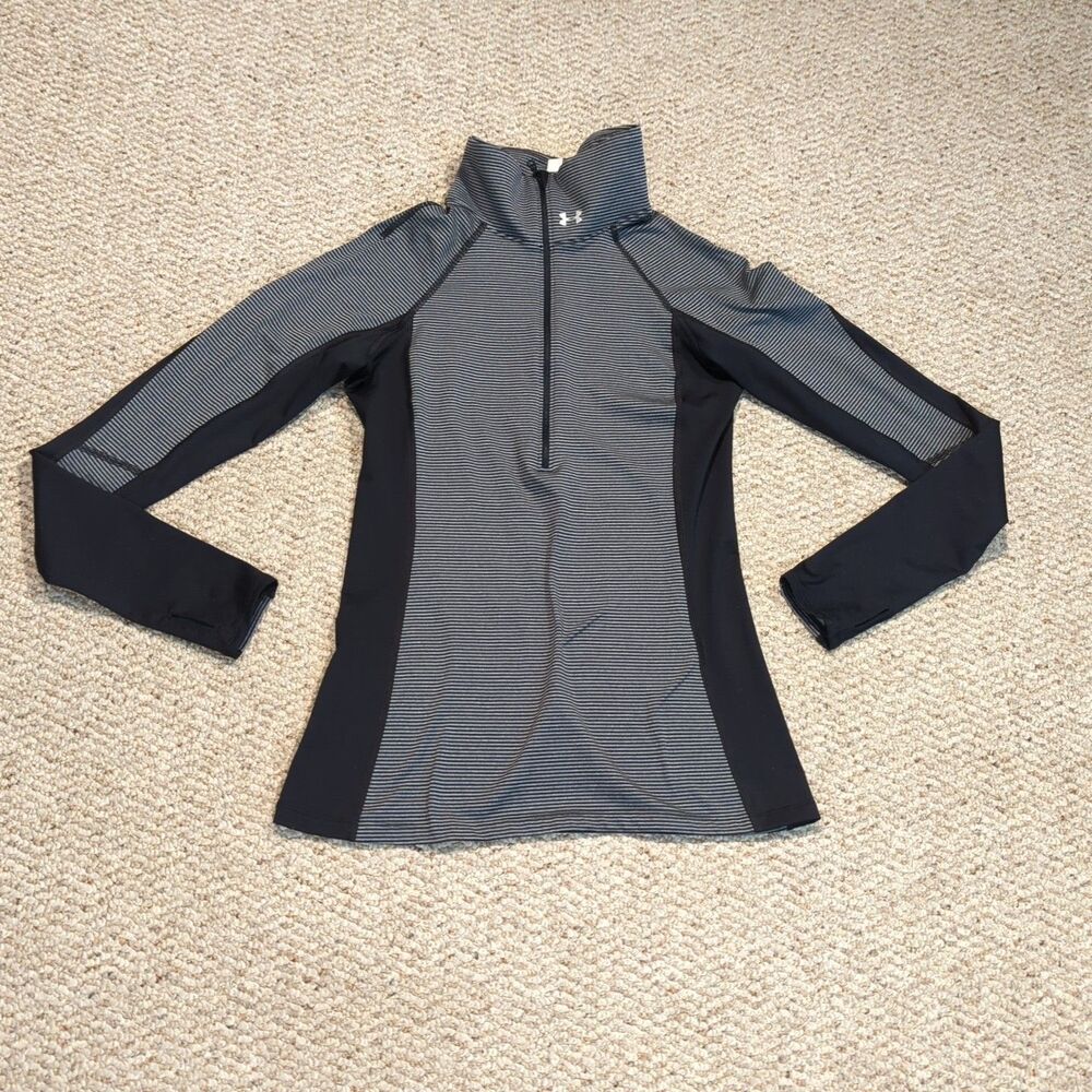 Under Armour ColdGear Half Zip Pullover Womens Small Black Gray Athletic Running
